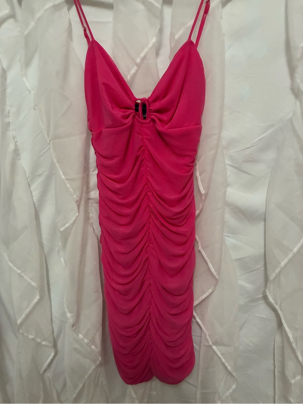 Cotton Candy Fuchsia Ruched Spaghetti-Strap Mini Dress